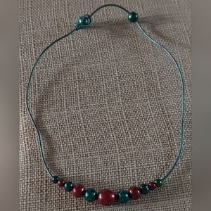 New Handmade Green & Wine Pearls & Metallic Green Leather Necklace